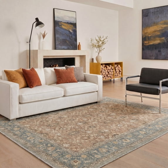 KUETH 6X9 Machine Washable Area Rug, Low Pile Non-Slip Backing Carpet for Living Room and Bedroom, Pet-Friendly Vintage Floral Medallion Rug, Red Fish