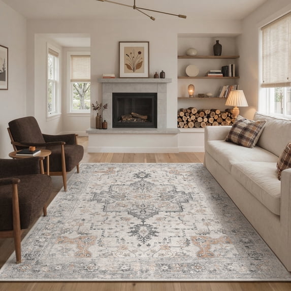 KUETH 6X9 Reversible Area Rug with Free Rug Pad, Machine Washable Rug, Dual Pattern Design Rug for Living Room, Bedroom, Entryway, Kitchen, Dining Room