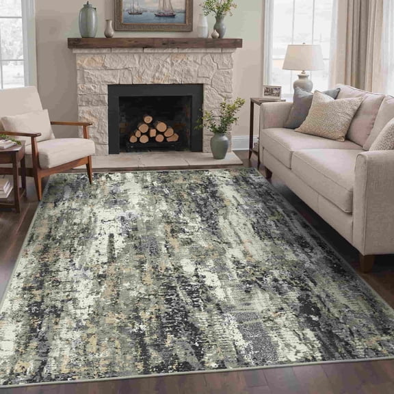 KUETH 8×10 Area Rug Washable for Living Room, Large Black Print Pattern Modern Abstract Soft Non Slip Low Pile Indoor Rug, Bedroom, Dinning Room