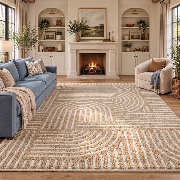 KUETH 8' x 10' Area Rug for Living Room, Non-slip and Washable Rug Medium Pile, Large Area Rug with Waterproof Textured for Bedroom, Dining Room and Kitchen Room