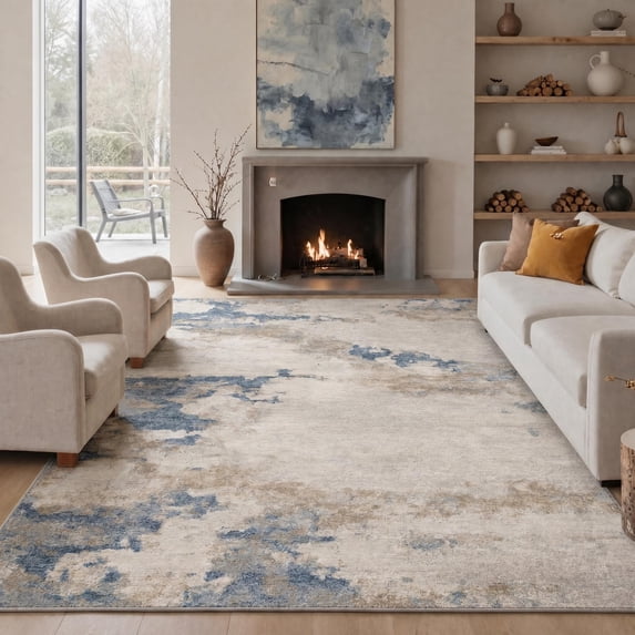 KUETH 8'X10' Area Rugs Machine Washable Rugs for Living Room, Non Slip Flat Pile Rug with Rubber Backing, Rug for Entryway Bedroom Dining Room Home Office