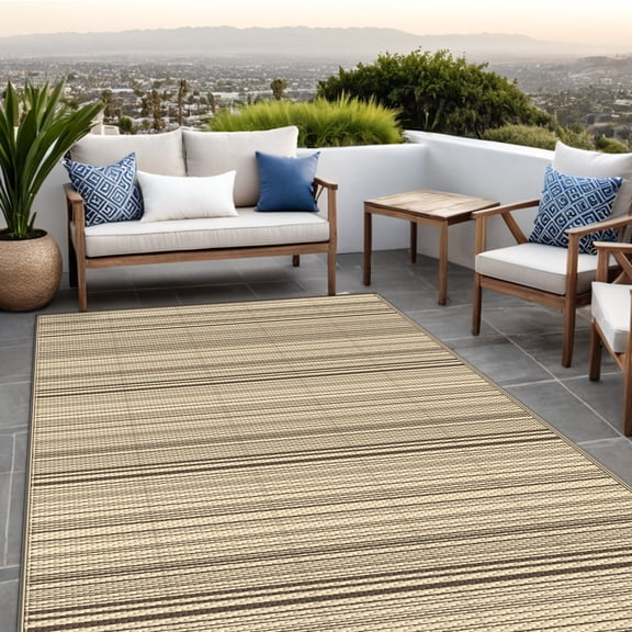 KUETH 8'x 10' Outdoor Waterproof Rug Camping Mat Patio Carpet,COFFEE&BEIGE
