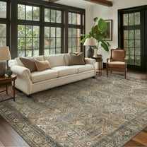 KUETH 8'x10' Area Rugs for Living Room, Non Slip Machine Washable Vintage Indoor Rug, Low Pile Chenille Print Rug for Bedroom Dining Room Home Office