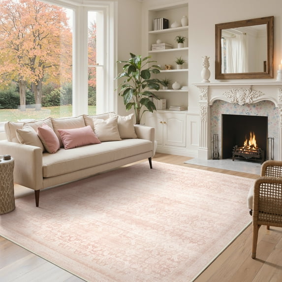 KUETH 8'x10' Area Rugs for Living Room, Non Slip Machine Washable Vintage Indoor Rug, Low Pile Chenille Print Rug for Bedroom Dining Room Home Office