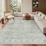 KUETH 8'x10' Area Rugs for Living Room, Non Slip Machine Washable Vintage Indoor Rug, Low Pile Chenille Print Rug for Be