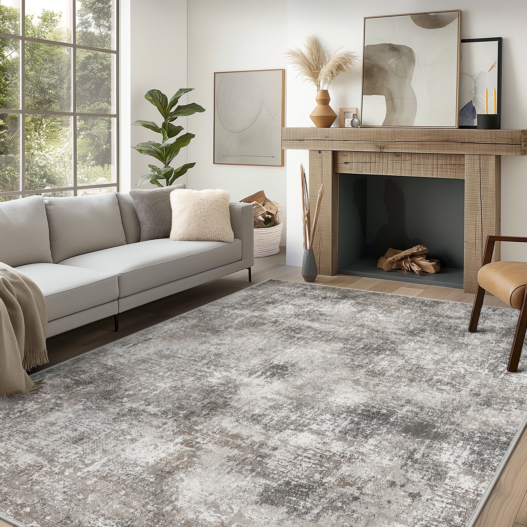 Gray Synthetic Medallion Tufted 8' x 10' Washable Area Rug