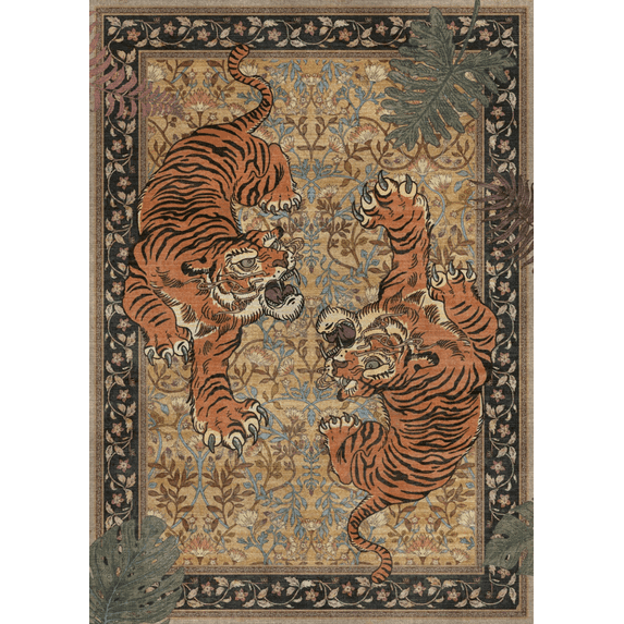 KUETH 8'x10' Tiger Area Rugs for Living Room, Non Slip Machine Washable Vintage Boho Rug, Low Pile Print Rug for Bedroom Dining Room Home Office