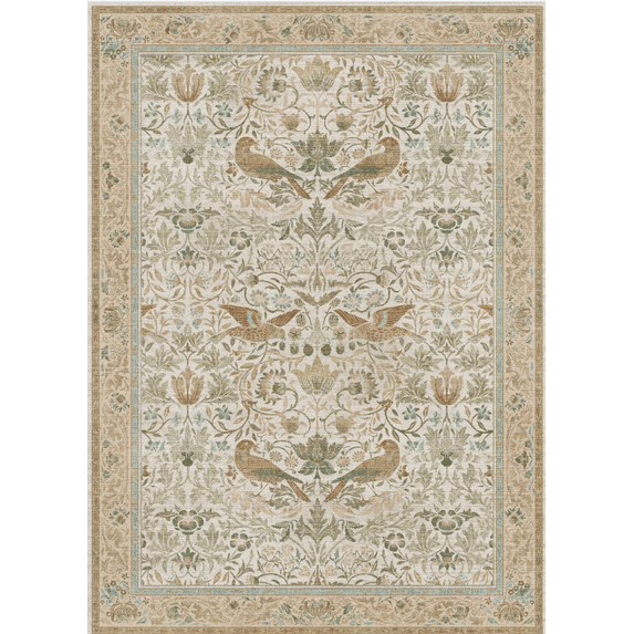 KUETH 8'x10' Vintage Floral Area Rugs for Living Room, Non Slip Machine Washable Forest Bird Rug, Low Pile Print Rug for Bedroom Dining Room Home Office