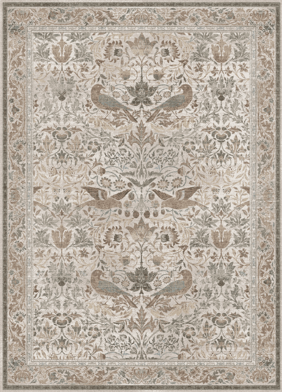 KUETH 8'x10' Vintage Floral Area Rugs for Living Room, Non Slip Machine Washable Forest Bird Rug, Low Pile Print Rug for Bedroom Dining Room Home Office
