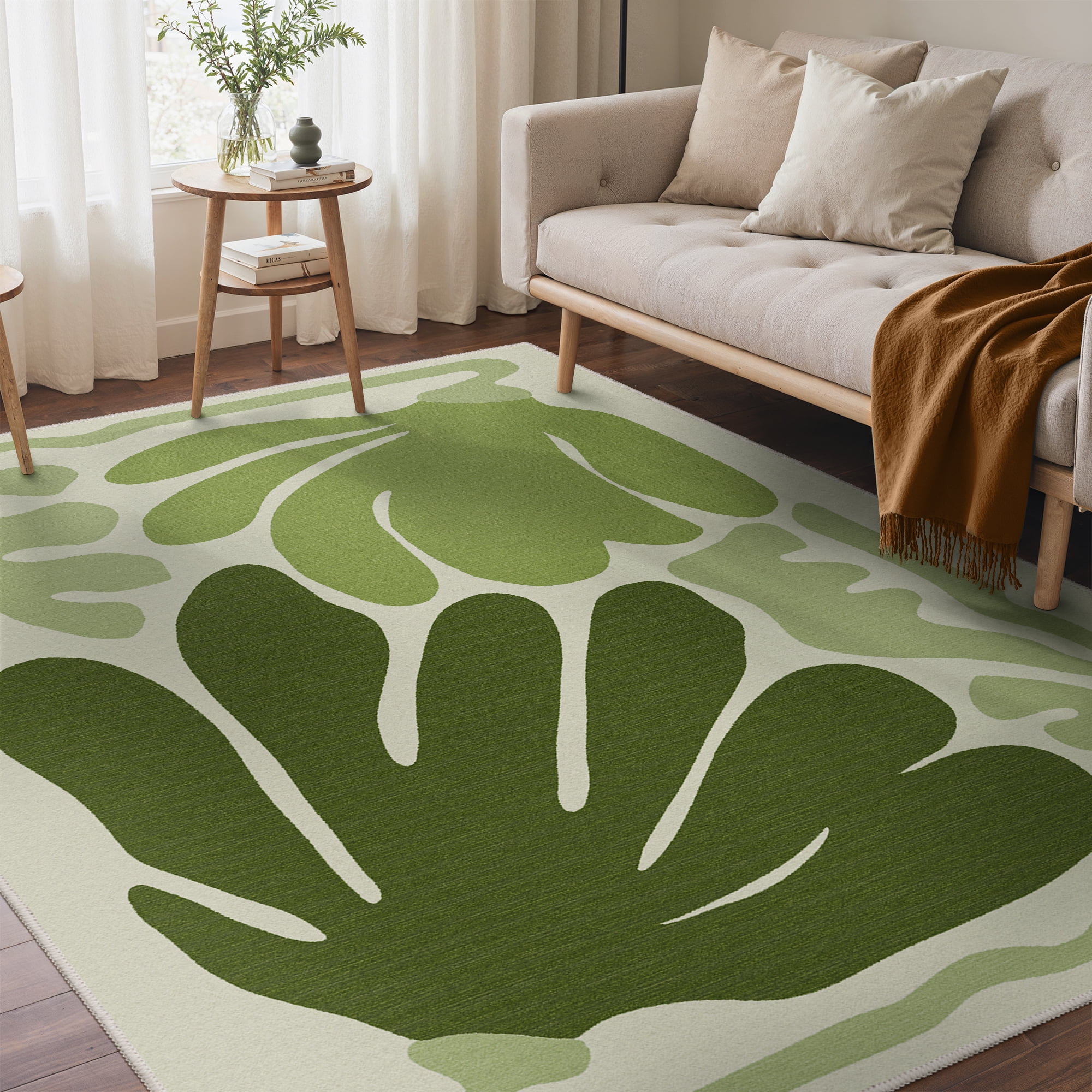 KUETH 8X10 Area Rugs Machine Washable Rugs for Living Room, Non Slip Throw Rug with Rubber Backing, Green Rug for Entryway、Bedroom、Kitchen、Floor and Dining Room