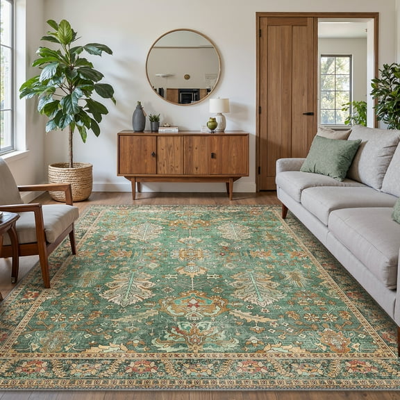 KUETH 8X10 Area Rugs Machine Washable Rugs for Living Room, Non Slip Throw Rug with Rubber Backing, Rug for Entryway、Bedroom、Kitchen、Floor and Dining Room