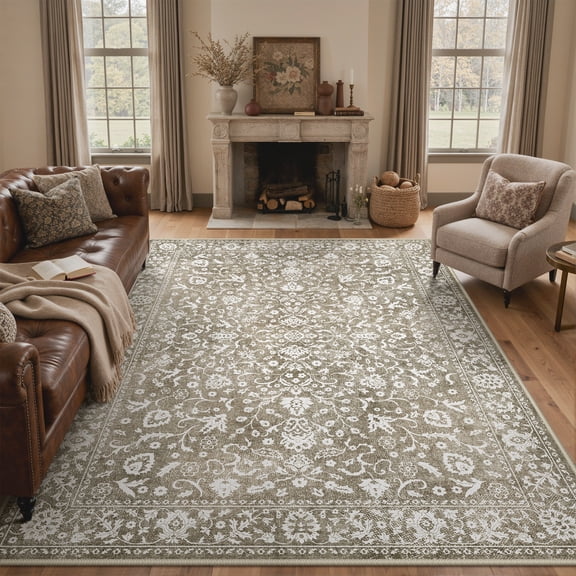 KUETH 8X10 Area Rugs Machine Washable Rugs for Living Room, Non Slip Throw Rug with Rubber Backing, Rug for Entryway、Bedroom、Kitchen、Floor and Dining Room