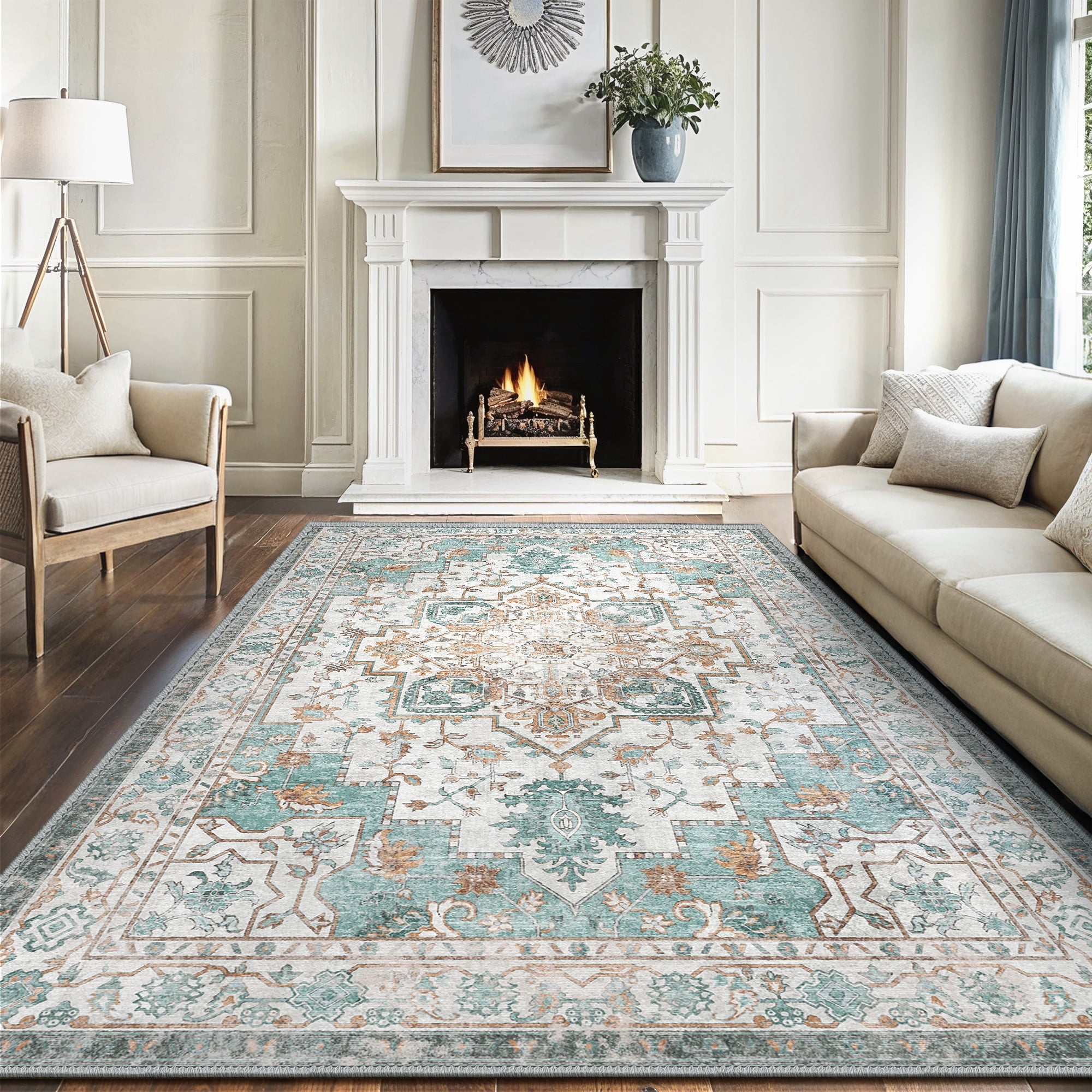 KUETH 8X10 Area Rugs for Living Room, Non Slip Machine Washable Retro ...