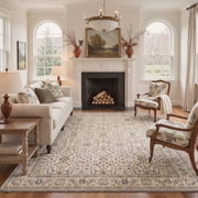 KUETH 8X10 Vintage Area Rugs Machine Washable Rugs for Living Room, Non Slip Flat Pile Rug with Rubber Backing, Boho Rug for Entryway Bedroom Dining Room Home O
