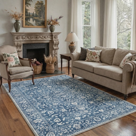KUETH 8X10 Vintage Area Rugs Machine Washable Rugs for Living Room, Non Slip Flat Pile Rug with Rubber Backing, Boho Rug for Entryway Bedroom Dining Room Home Office