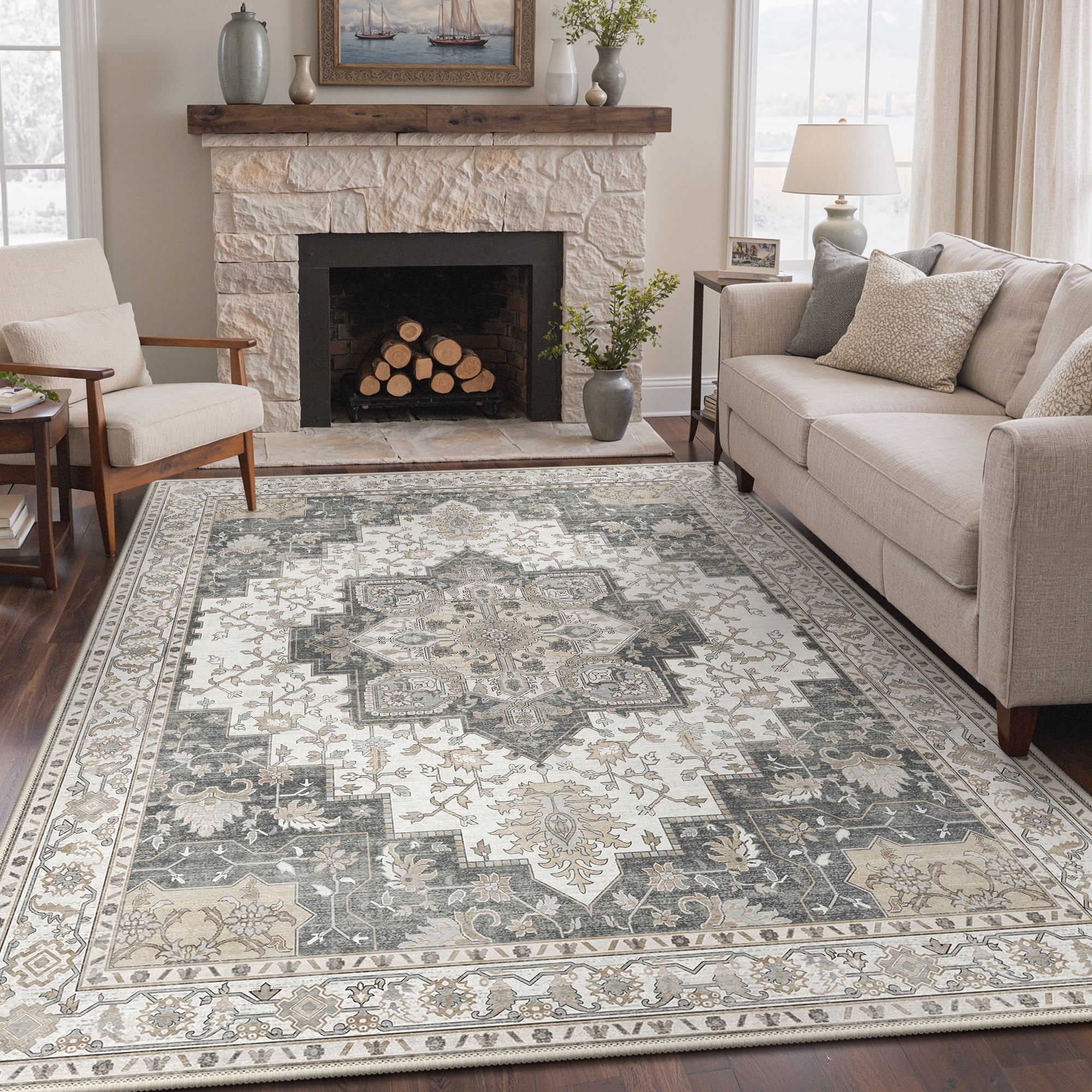 KUETH 8X10 Vintage Area Rugs Machine Washable Rugs for Living Room, Non ...