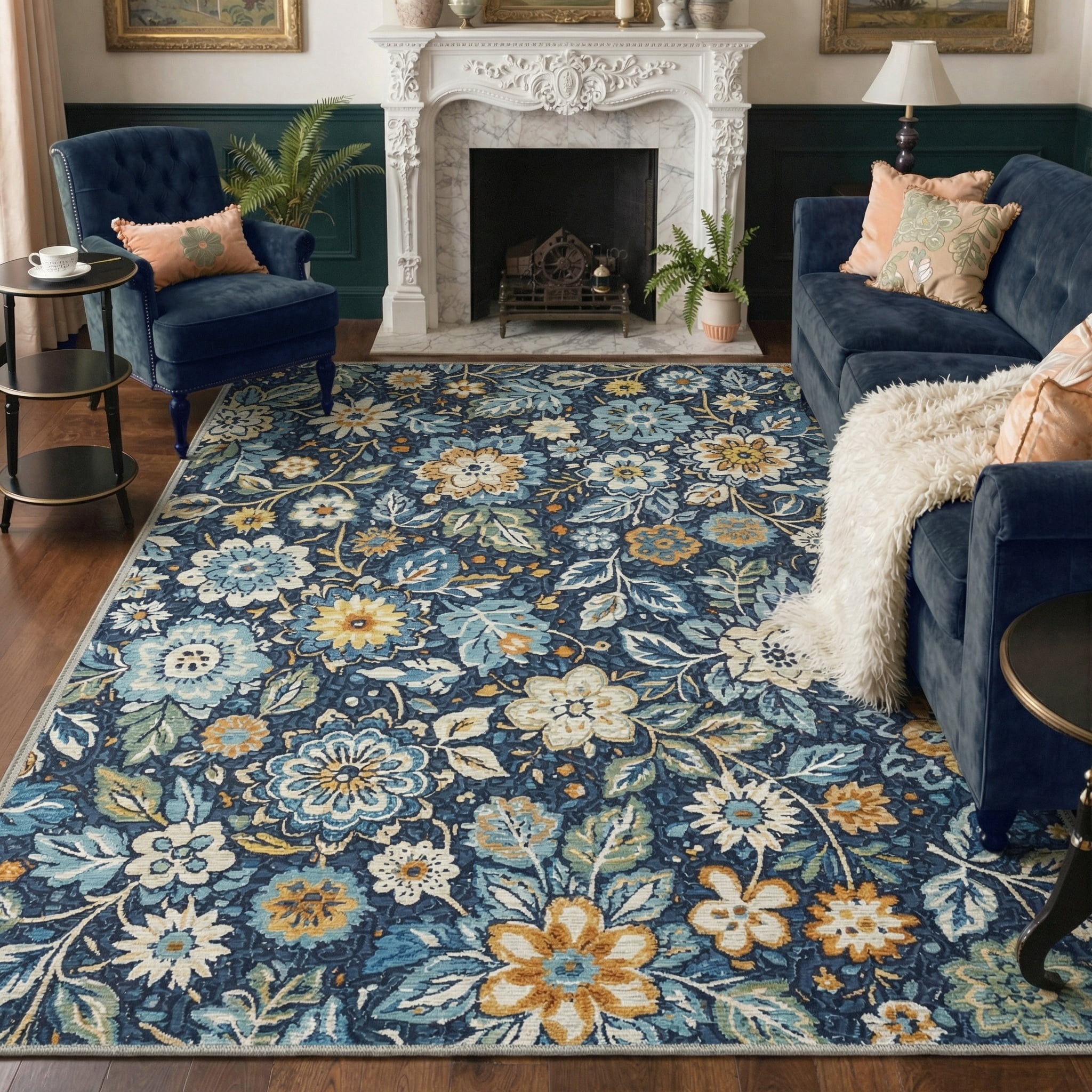 KUETH 8X10 Vintage Floral Area Rugs Machine Washable Rugs for Living ...