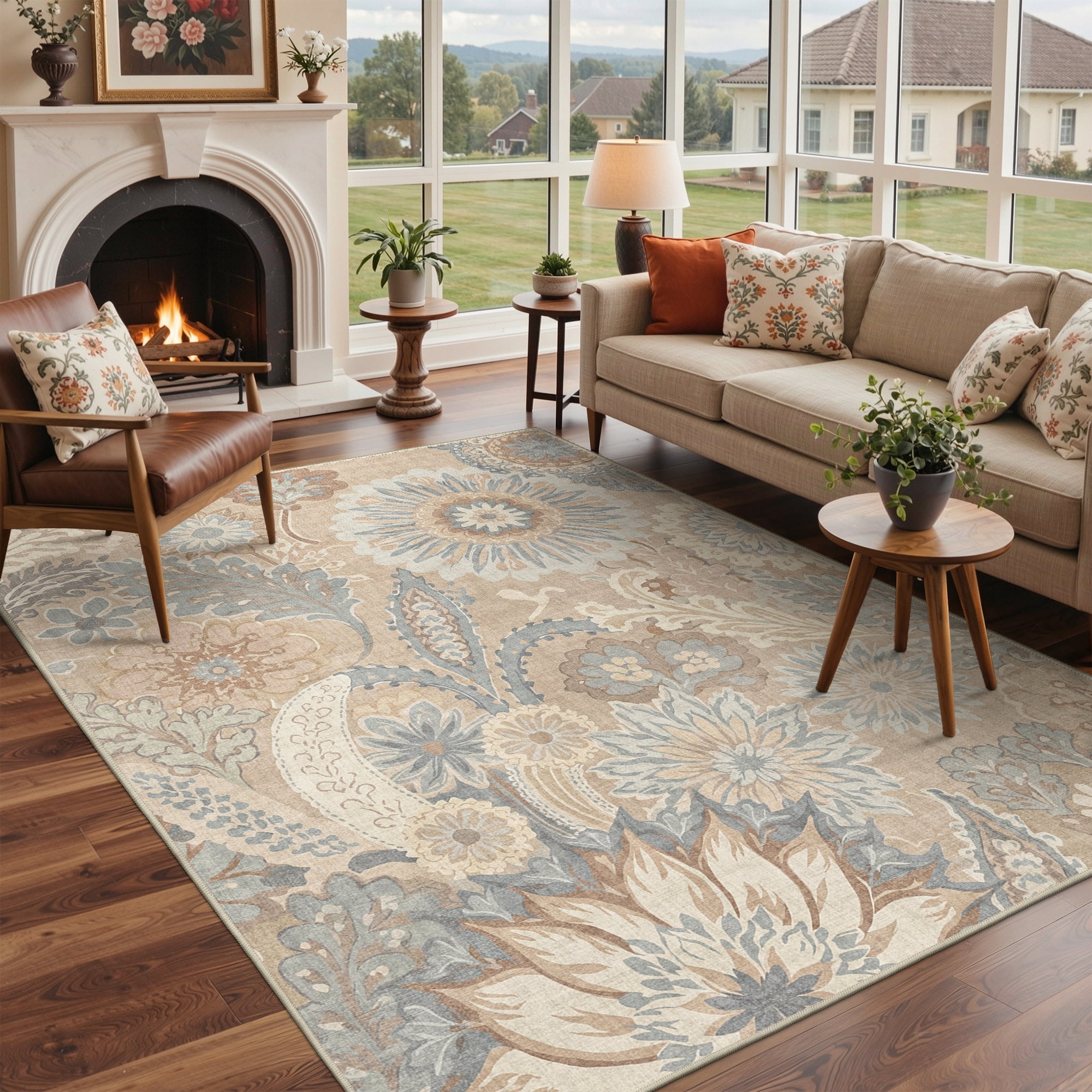 KUETH 8X10 Vintage Floral Area Rugs Machine Washable Rugs for Living ...