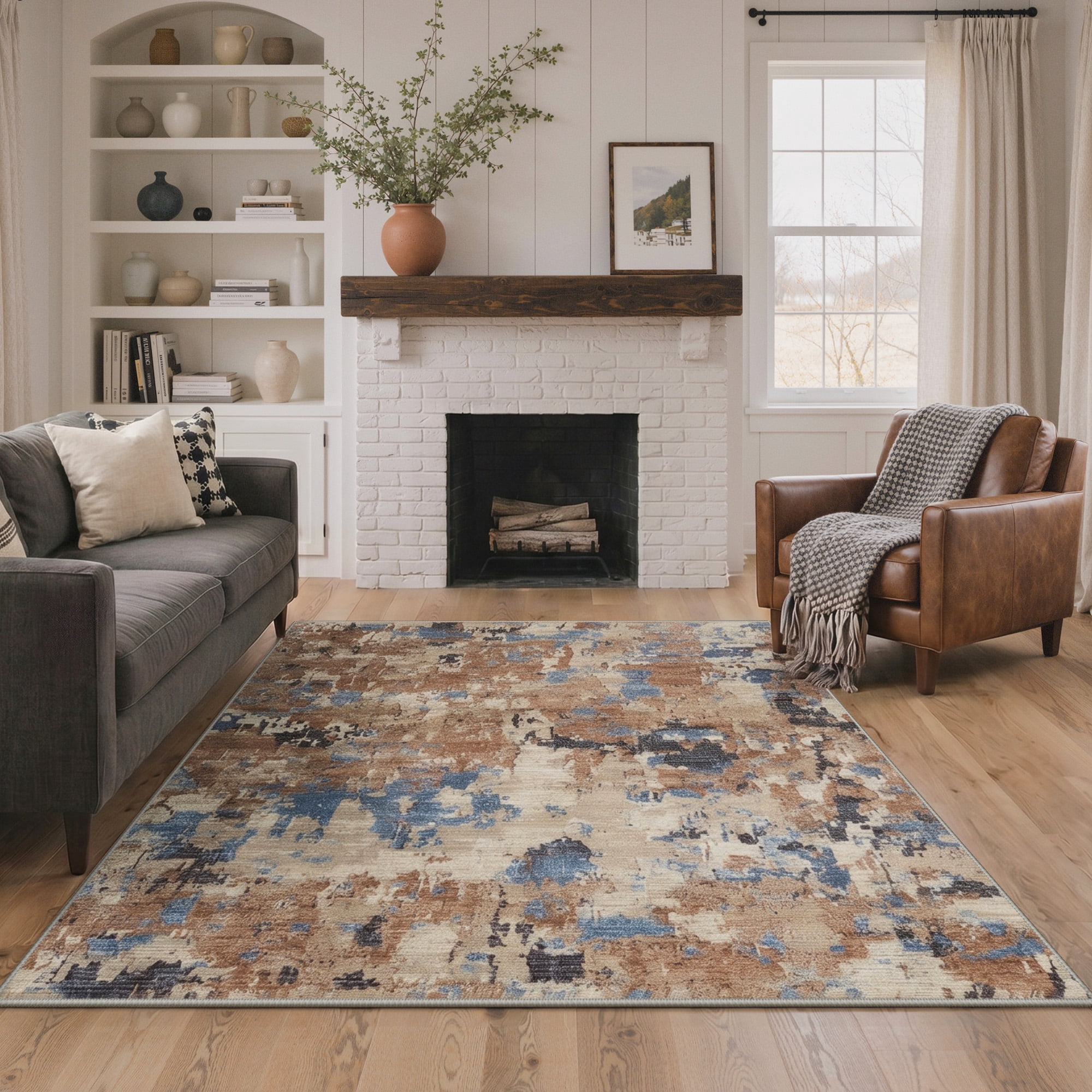 KUETH 8x10 Area Rug Machine Washable Rug, Modern Abstract Desert Blue ...