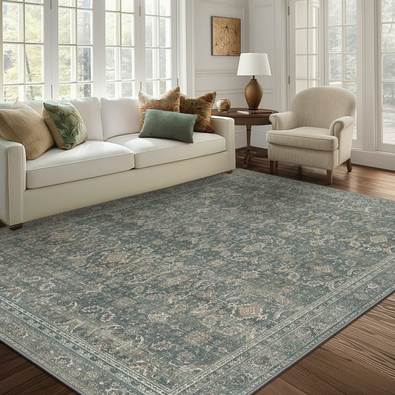 Kueth, Machine Washable Area Rug, Classic Blue