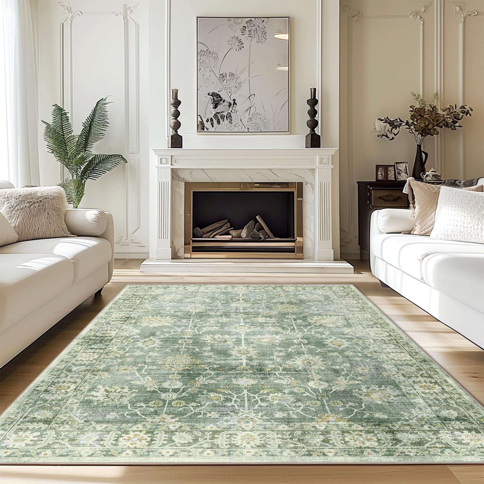 KUETH 8x10 Area Rugs for Living Room Bedroom, Machine Washable Stain Resistant Non-Shed Carpet,, Low Pile Mat with Non Slip Backing