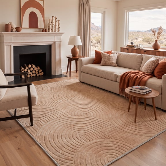 KUETH 8x10 Minimal Style Rug for Living Room, Large Machine Washable Soft Low Pile Non Slip Backing Area Rug, Warm Camel Rug for Bedroom Office