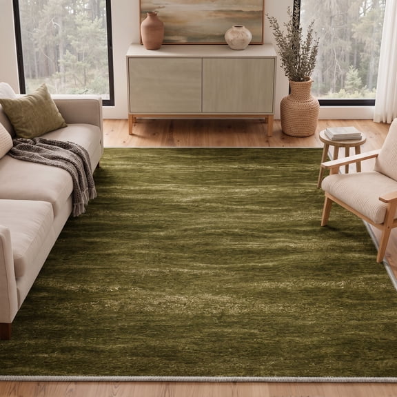 KUETH 8x10 Soft Abstract Rug for Living Room, Large Machine Washable Low Pile Non Slip Backing Area Rug, Moss Olive Rug for Bedroom Office