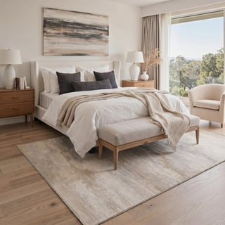 KUETH 8x10 Soft Abstract Rug for Living Room, Large Machine Washable Low Pile Non Slip Backing Area Rug, Warm Greige Rug for Bedroom Office