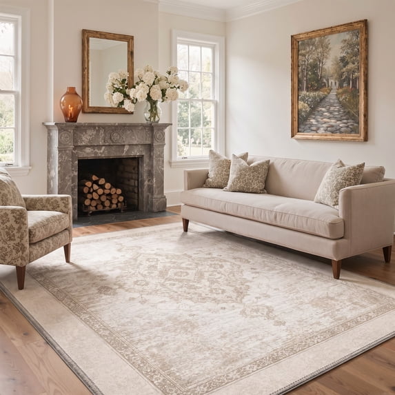 KUETH 8x10 Soft Classic Diamond Vintage Rug for Living Room, Large Machine Washable Low Pile Non Slip Backing Area Rug, VELVETECHO Rug for Bedroom Office