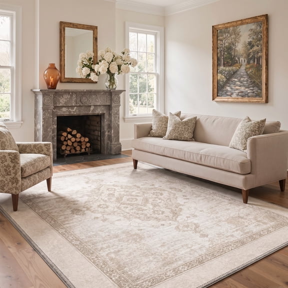 KUETH 8x10 Soft Classic Diamond Persian Rug for Living Room, Large Machine Washable Low Pile Non Slip Backing Area Rug, VELVETECHO Rug for Bedroom Office