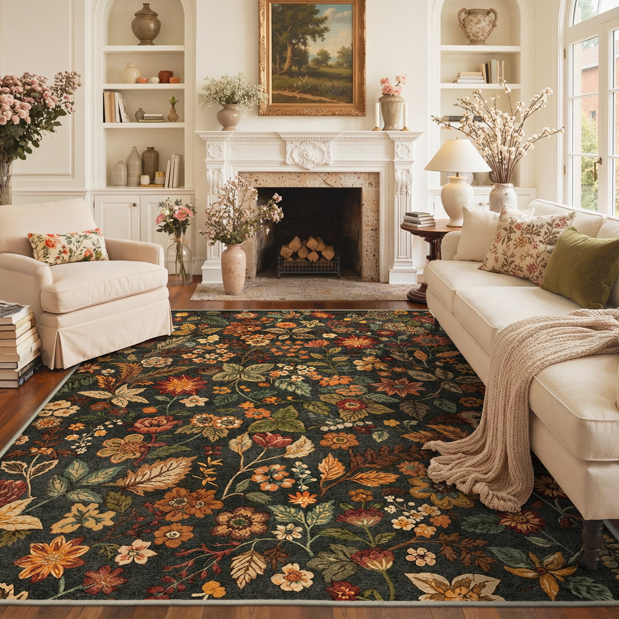 KUETH 8x10 Vintage Floral Area Rugs Machine Washable Rugs for Living ...