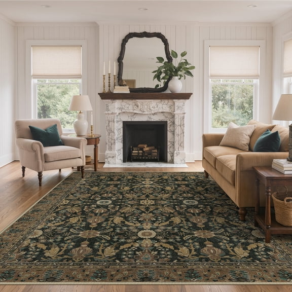 KUETH 8x10 Vintage Floral Area Rugs Machine Washable Rugs for Living Room, Non Slip Flat Pile Rug with Rubber Backing, Boho Rug for Entryway Bedroom Dining Room Home Office