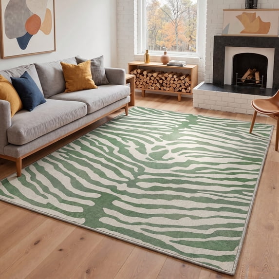 KUETH 8x10 Zebra Area Rugs Machine Washable Rugs for Living Room, Non Slip Flat Pile Rug with Rubber Backing, Modern Rug for Entryway Bedroom Dining Room Home Office