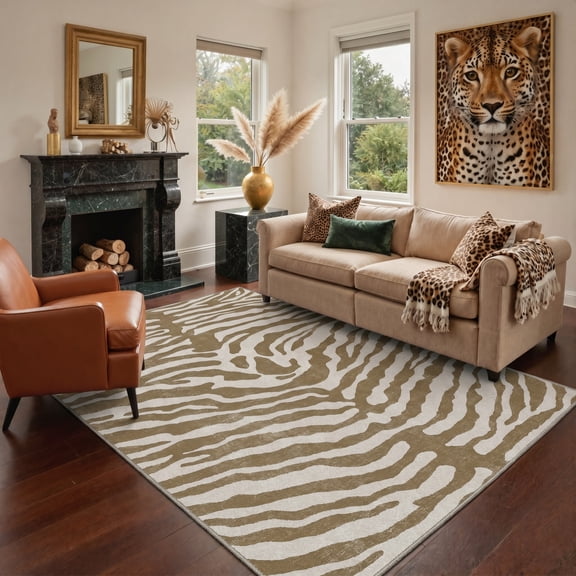 KUETH 8x10 Zebra Area Rugs Machine Washable Rugs for Living Room, Non Slip Flat Pile Rug with Rubber Backing, Modern Rug for Entryway Bedroom Dining Room Home Office