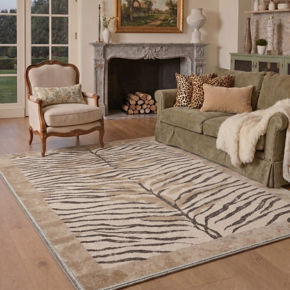 KUETH 8x10 Zebra Area Rugs Machine Washable Rugs for Living Room, Non Slip Flat Pile Rug with Rubber Backing, Modern Rug for Entryway Bedroom Dining Room Home Office
