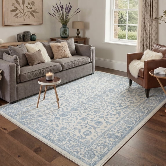 KUETH 9'X12' Vintage Area Rugs Machine Washable Rugs for Living Room, Non Slip Flat Pile Rug with Rubber Backing, Boho Rug for Entryway Bedroom Dining Room Home Office