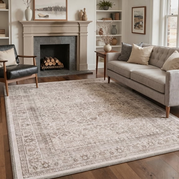 KUETH 9'X12' Vintage Area Rugs Machine Washable Rugs for Living Room, Non Slip Flat Pile Rug with Rubber Backing, Boho Rug for Entryway Bedroom Dining Room Home Office