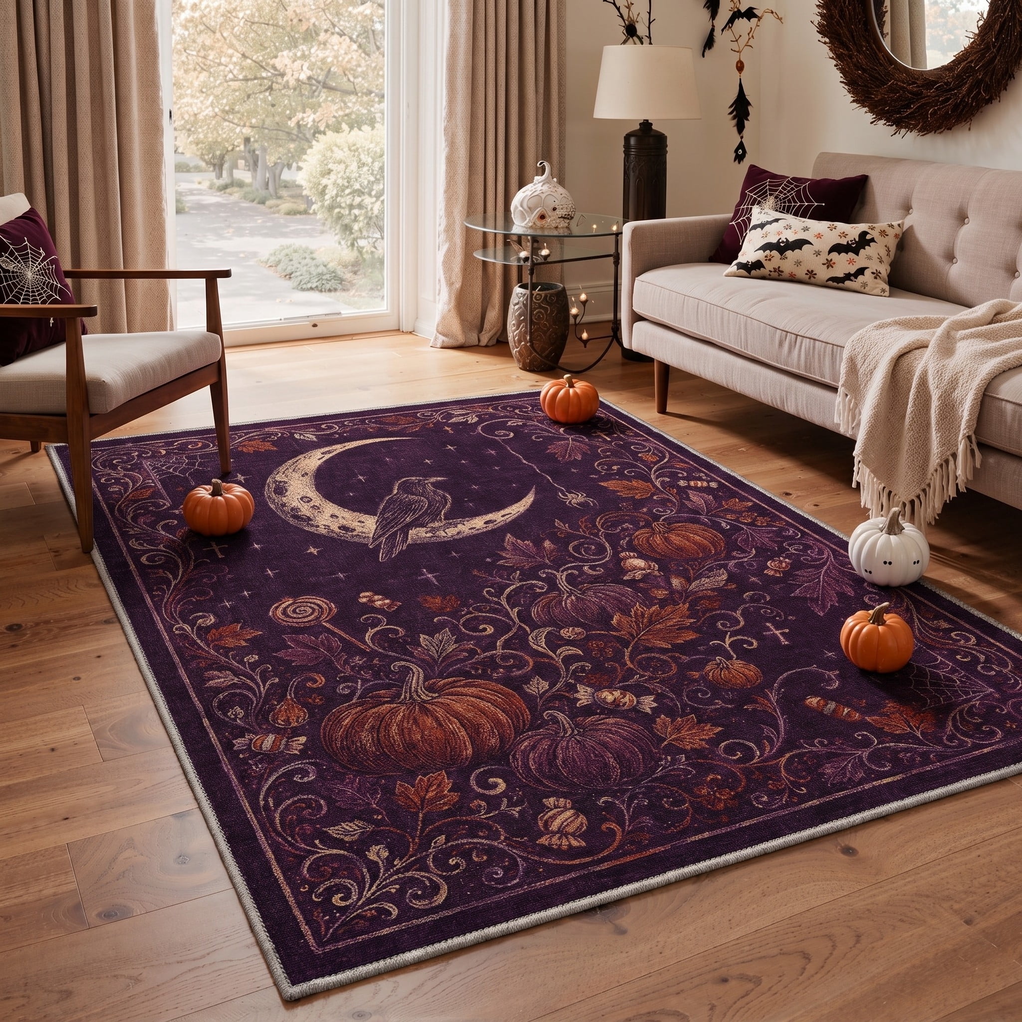 Moon Patterned Rugs KUETH 9'x12' Halloween Machine Washable Area Rug, Non-Slip Moon Rugs ...