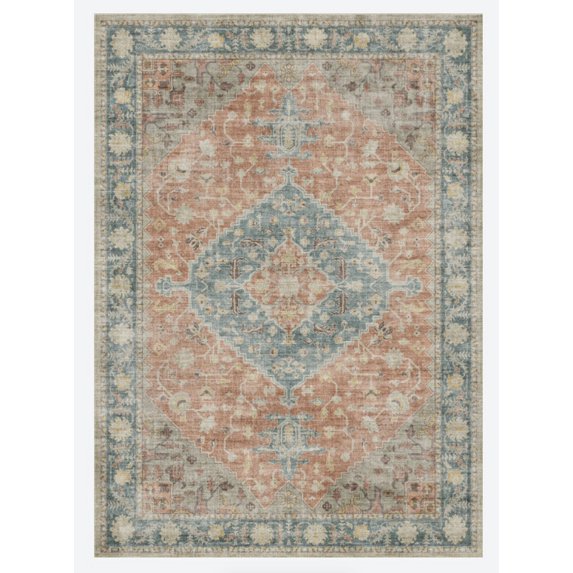 KUETH 9X12 Vintage Area Rugs Machine Washable Rugs for Living Room, Non Slip Flat Pile Rug with Rubber Backing, Boho Rug for Entryway Bedroom Dining Room Home Office