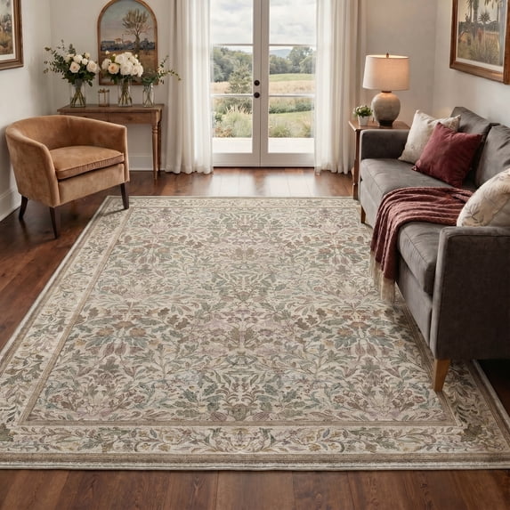 KUETH 9X12 Vintage Area Rugs Machine Washable Rugs for Living Room, Non Slip Flat Pile Rug with Rubber Backing, Boho Rug for Entryway Bedroom Dining Room Home Office