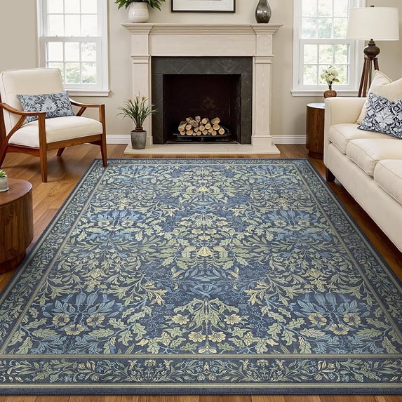 KUETH 9X12 Vintage Area Rugs Machine Washable Rugs for Living Room, Non Slip Flat Pile Rug with Rubber Backing, Boho Rug for Entryway Bedroom Dining Room Home Office