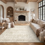 KUETH 9X12 Vintage Area Rugs Machine Washable Rugs for Living Room, Non Slip Flat Pile Rug with Rubber Backing, Boho Rug for Entryway Bedroom Dining Room Home O