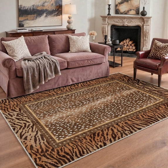 KUETH 9x12 Animal Area Rugs for Living Room, Non Slip Machine Washable Vintage Boho Rug, Low Pile Print Rug for Bedroom Dining Room Home Office