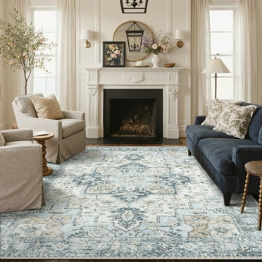KUETH 9x12 Area Rugs for Living Room, Non Slip Machine Washable Low-Pile Rugs, Strain resistant and Ultra-thin Print Rug for Bedroom, Dining Room, Home Office.
