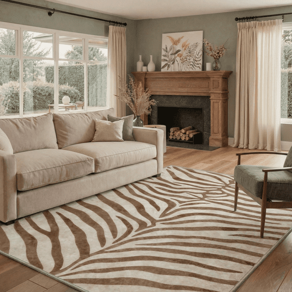 KUETH 9x12 Zebra Area Rugs Machine Washable Rugs for Living Room, Non Slip Flat Pile Rug with Rubber Backing, Modern Rug for Entryway Bedroom Dining Room Home Office