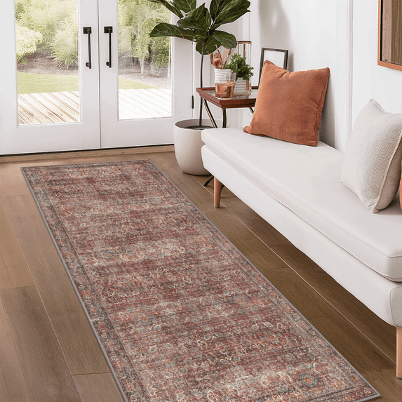 KUETH Area Rug 2'x10' Non Slip Hallway Runner Rug, Machine Washable Vintage Low Pile Rugs for Living Room, Entryway, Bedroom, Kitchen and Corridor