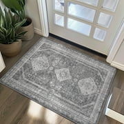 KUETH Area Rug 2'x3' Non-Slip Doormat Low Pile Machine Washable Rug, Chenille Small Door Mat, Suitable for Bedroom, Hallway, Kitchen and Bathroom, Gray