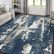 KUETH Area Rugs for Living Room 5x7 Large Modern Machine Washable Vintage Rugs Distressed Abstract Print Blue Throw Rug for Bedroom Aesthetic, Non Slip Carpet with Gripper
