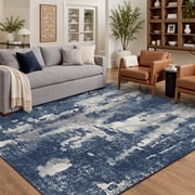 KUETH Area Rugs for Living Room 5x7 Large Modern Machine Washable Vintage Rugs Distressed Abstract Print Blue Throw Rug for Bedroom Aesthetic, Non Slip Carpet with Gripper