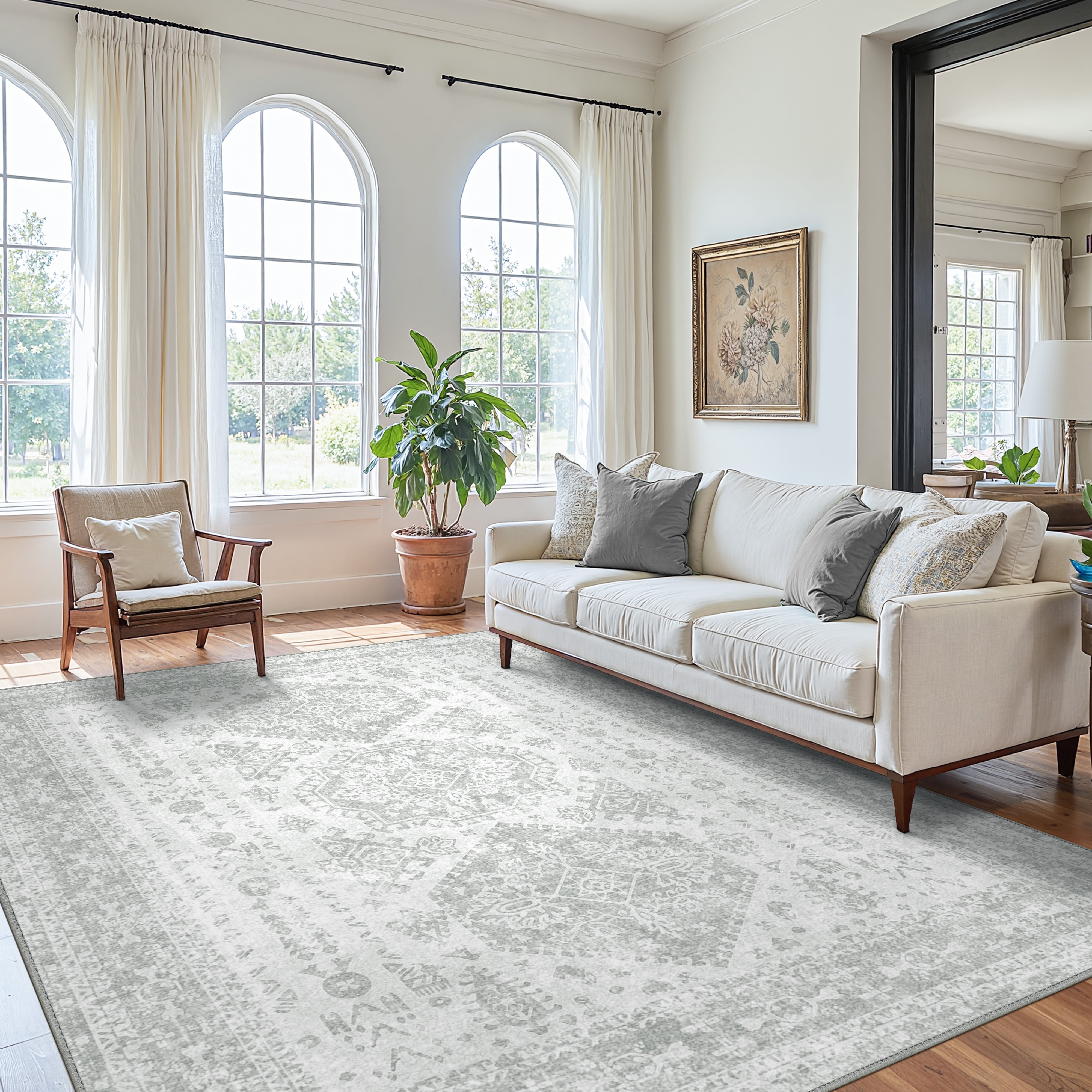 Boho Area Rug 8x10 Light Gray Vintage Bedroom Living Room Large 並行輸入品 ARADHYA Becki Owens x Livabliss Vintage Traditional Oriental Boho Cream Rug